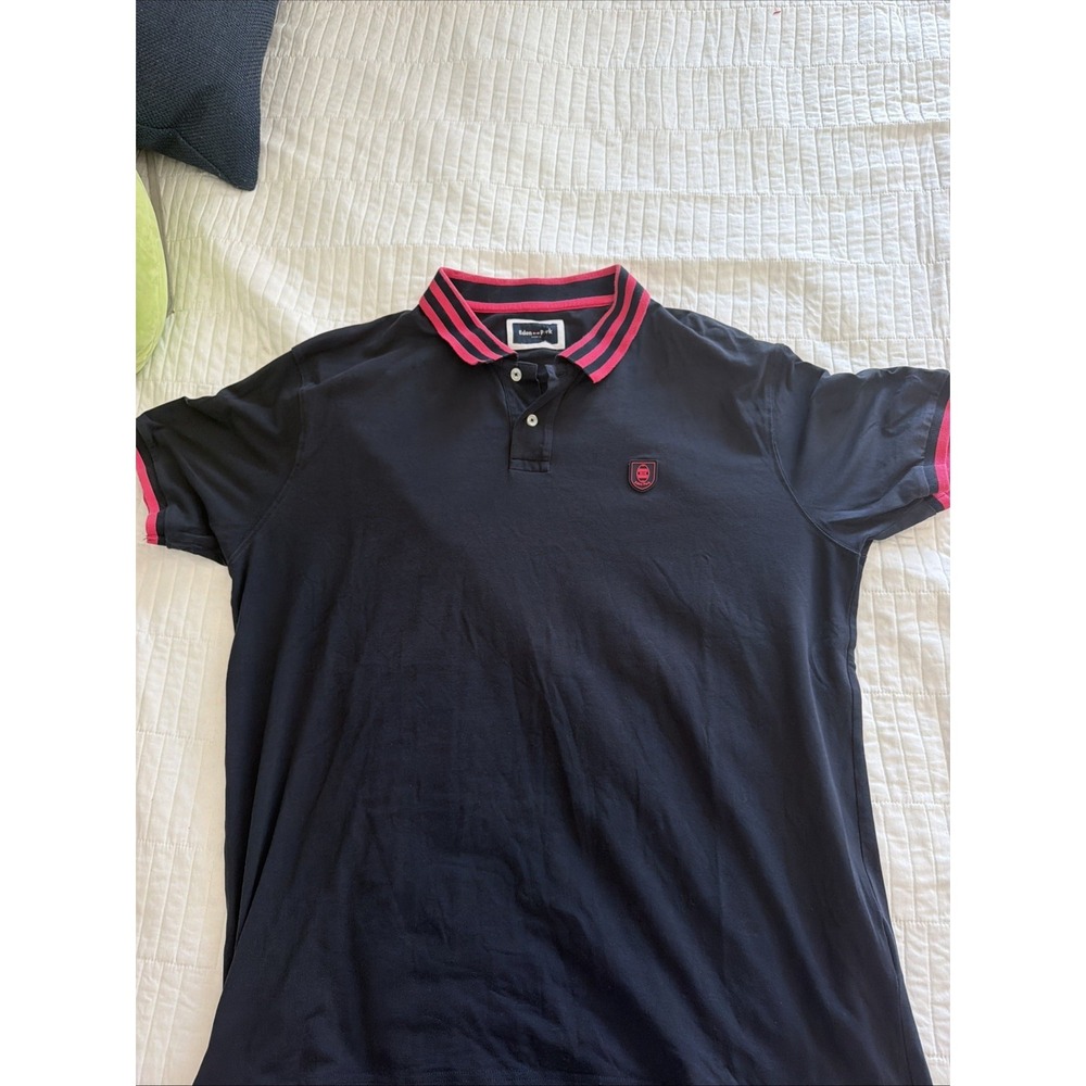 Eden Park Paris Polo Shirt Mens XXL Black Pink Rugby Crest Logo Short Sleeve